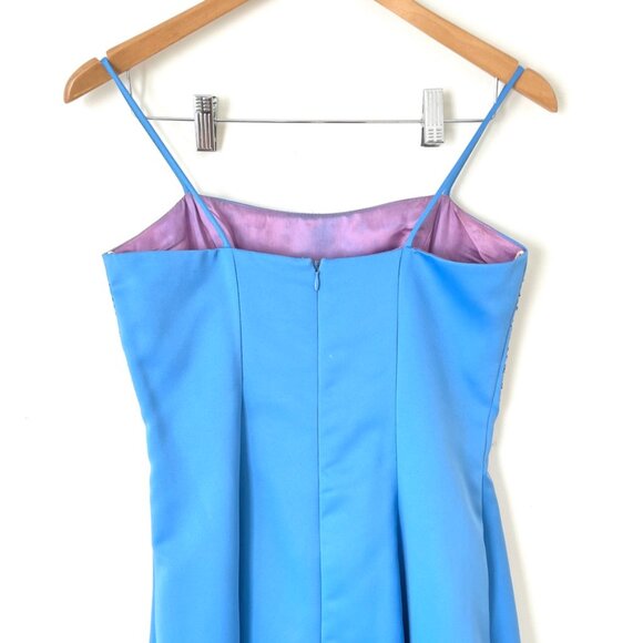 Jump Apparel Vintage 90s Y2K Satin Blue Sequin Glitter Maxi Prom Party Dress S/M - Picture 9 of 12